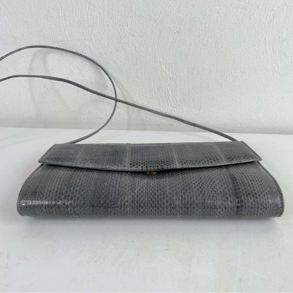 Vintage Minimalist Grey Snakeskin Purse Bag Crossbody Shoulder - Picture 4 of 9